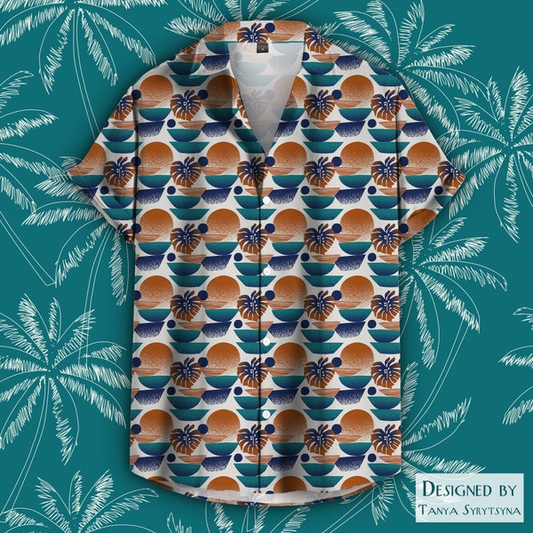Chemise Hawaïenne Caribbean Joe – Manches Courtes – Taille L – Orange Motifs Palmiers