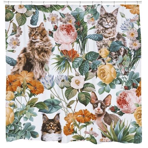 Cats Shower Curtain Shabby Cottage Chic Bathroom Decor Set Etsy