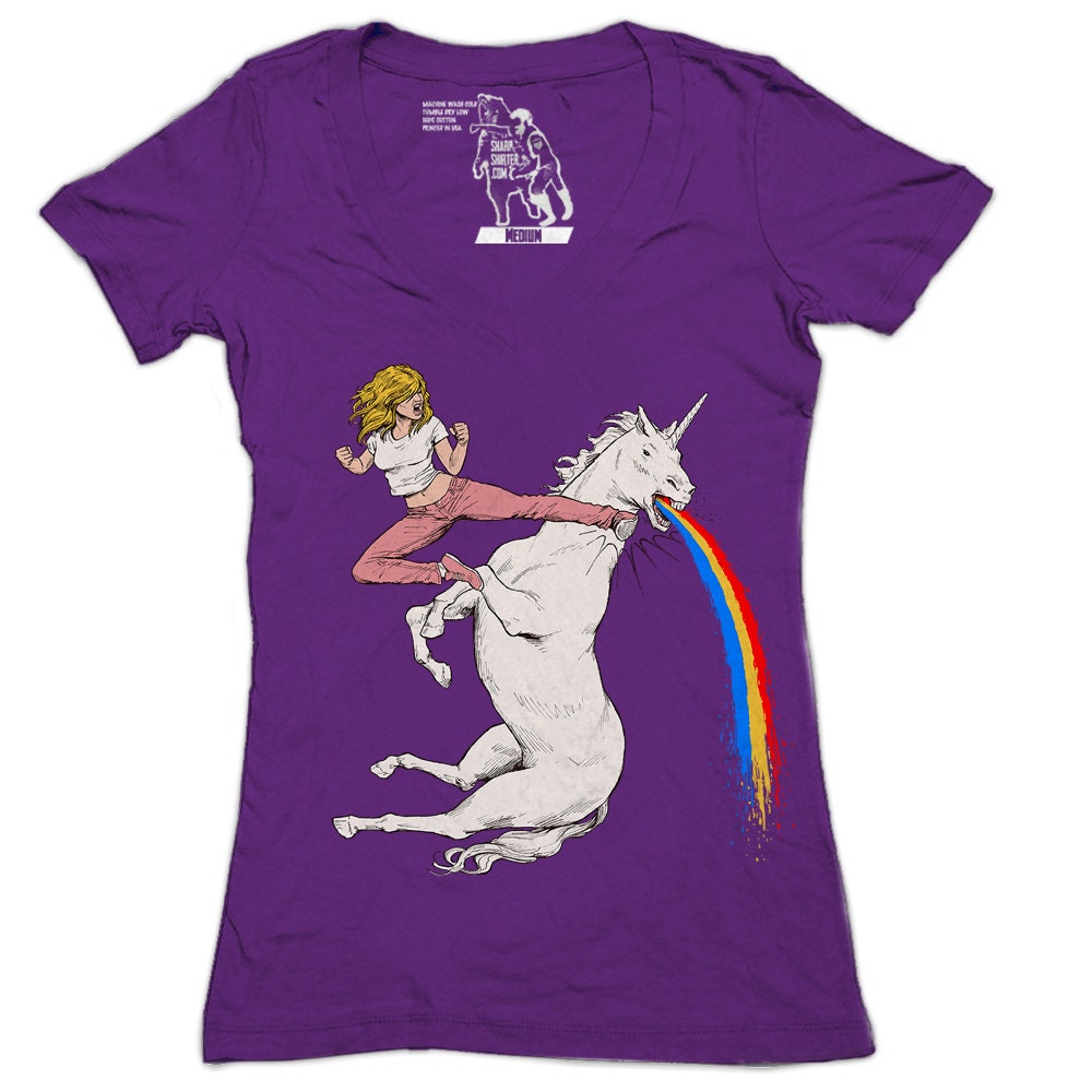 Womens Unicorn Tee, Funny Graphic Shirt, Puking Rainbow, Funny Tshirt…