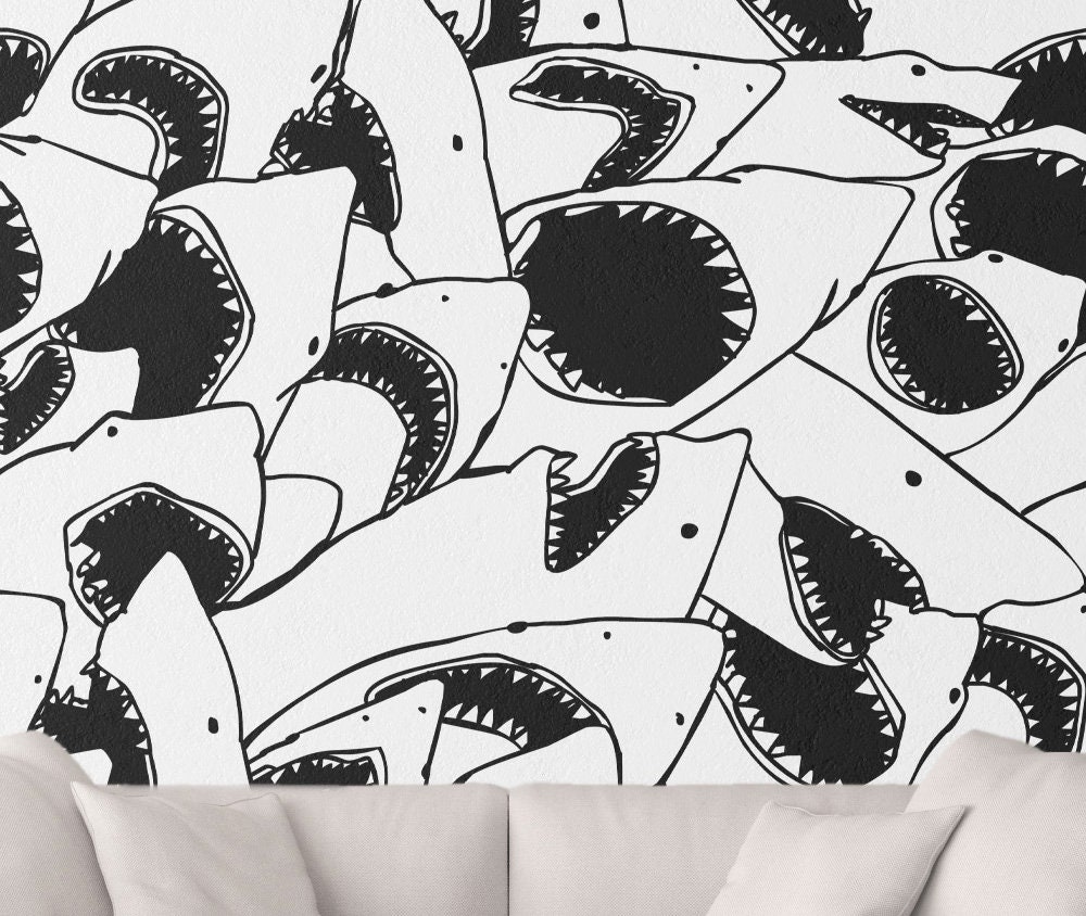 Shark Wallpaper Jaws Wall Cling Sharks Wall Peel Removable | Etsy
