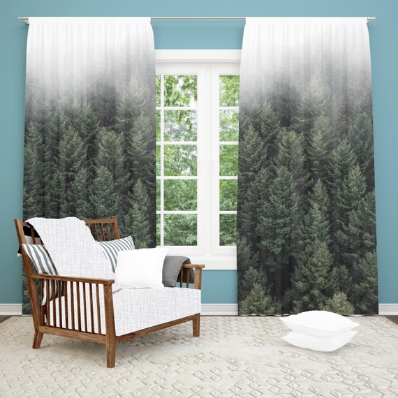 Forest Window Curtain Nature Curtain Boho Decor Kitchen Etsy