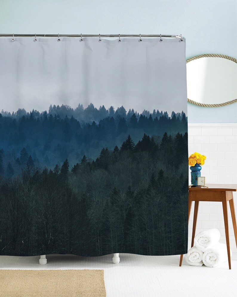 Trees Shower Curtain Mountain Shower Curtain Scenic Shower Etsy