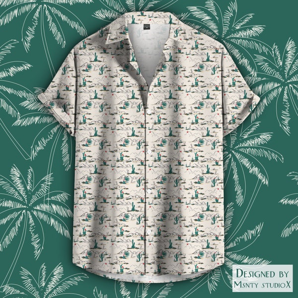 Cactus Pattern Button Down, Cowboy Pattern, Desert Short Sleeve Tee, Cactus Cabana Shirt, Hawaiian Tshirt, Unisex Button-Up Collar