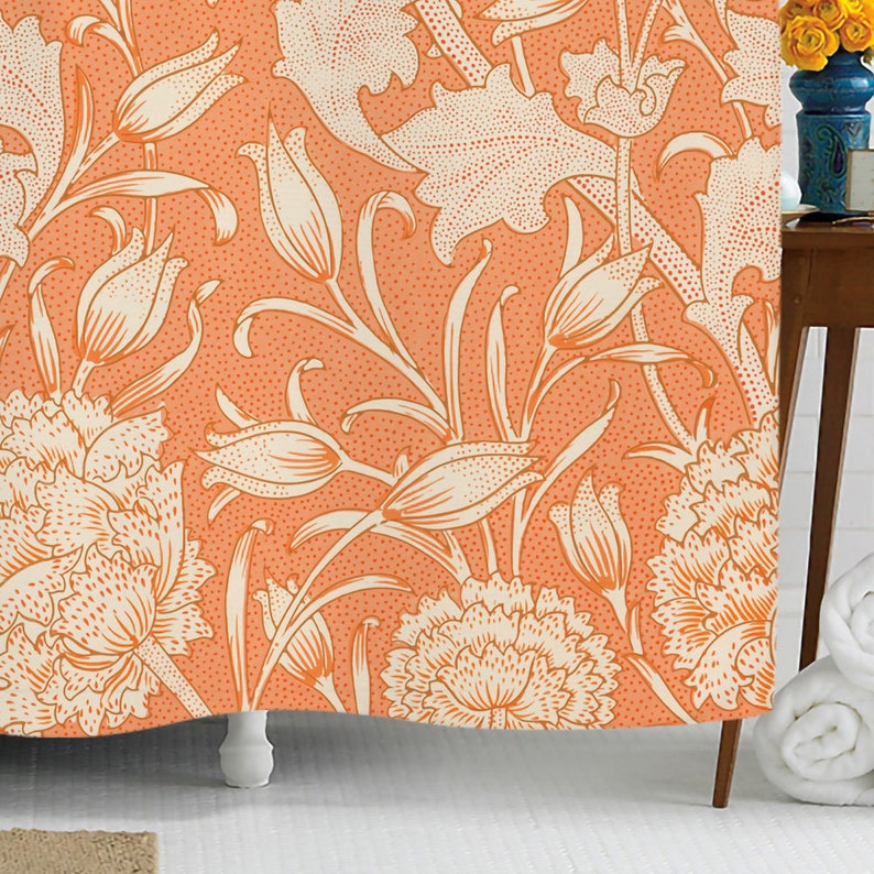 Floral Shower Curtain Orange Shower Curtain Nature Art Etsy
