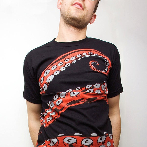 Mens Octopus Tshirt, Octohug, Tentacles, Manga, Sizes S-2XL Available