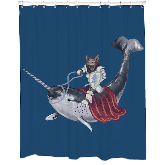 Funny Shower Curtains Cat Shower Curtain Blue Narwhal Shower Etsy
