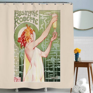 1920s Art Shower Curtain Decor Art Nouveau Artwork Decor Absinthe Art Gifts Whimsical Decor for Bathroom Alphonse Mucha Design Bathroom