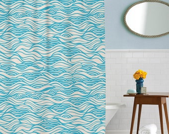 Beach House Decor, Waves Shower Curtain, Nautical Bathroom Decor, Boho Shower Curtain, Calm Ocean Waves, Beach Theme Bathroom Decor