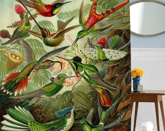 Hummingbird Shower Curtain, Tropical Art, Bathroom Decor, Bird Shower Curtain, Nature Art, Bird Artwork, Artistic Bathroom Decor