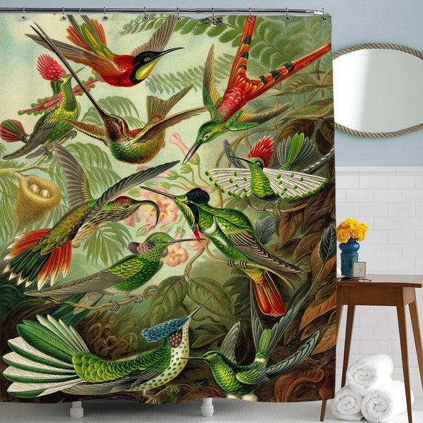 Hummingbird Shower Curtain, Tropical Art, Bathroom Decor, Bird Shower Curtain, Nature Art, Bird Artwork, Artistic Bathroom Decor