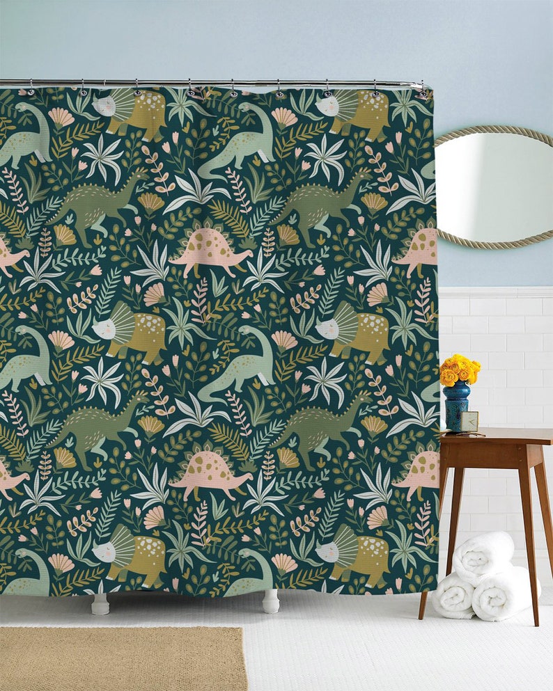 Dinosaur Shower Curtain Dino Pattern Dinosaur Decor Kids Etsy