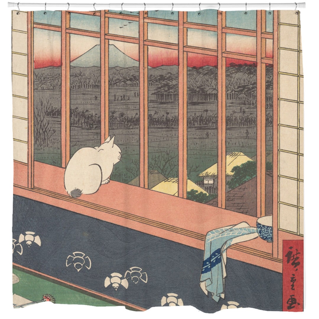 Cat Shower Curtain, Japanese Bathroom Decor, Japanese Art, Traditional
