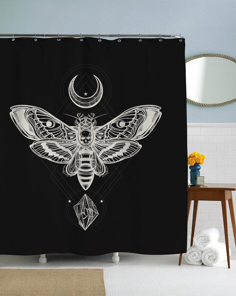 Moth Shower Curtain Moon Bathroom Decor Psychedelic Art New Etsy