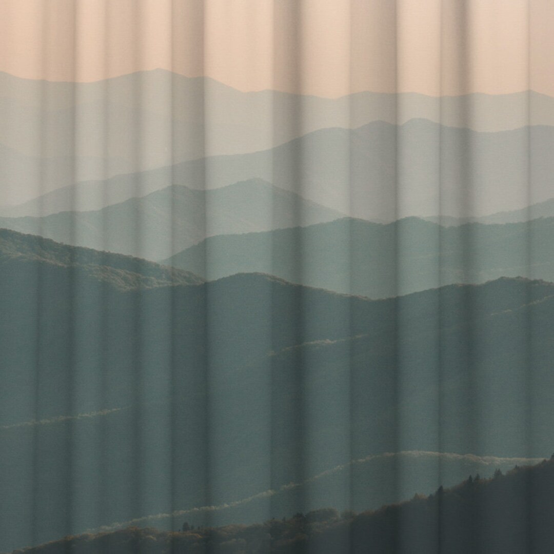 Boho Curtain, Mountains Window Curtain, Nature Decor, Kitchen Curtains, Sunset Curtain, Black