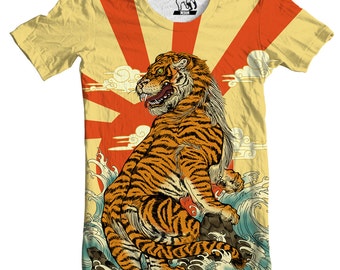 T-shirt Tiger, T-shirt d’art japonais, T-shirt pour homme, Tiger Graphic Tee, Japanese Sun Design, Tiger Art Print, Japanese Artwork, T-shirt artistique