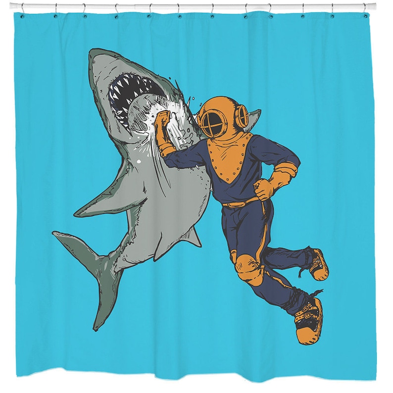 Cool Shower Curtain Shark Funny Cool Shower Curtain Shark, Shark Shower Curtain