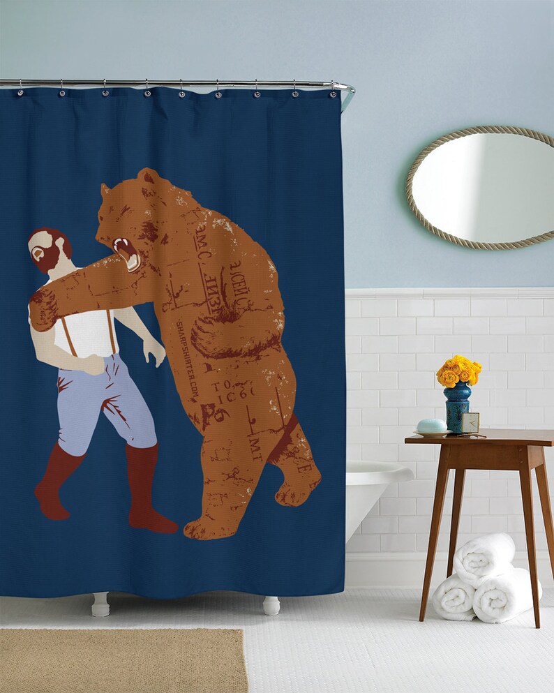 Bear Shower Curtain Funny Shower Curtain Bear Bathroom Art Etsy