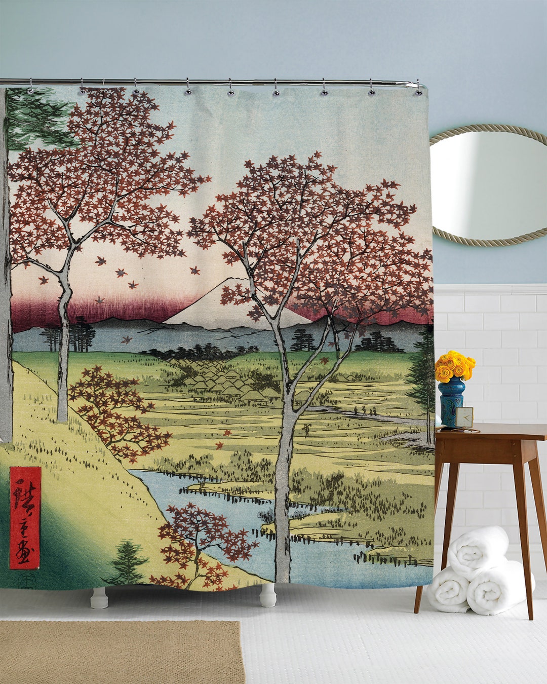 Japanese Shower Curtain, Floral Shower Curtain, Cherry Blossom Bathroom