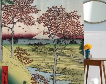 Cortina de ducha japonesa, cortina de ducha floral, decoración de baño de flor de cerezo, cortina de ducha, arte japonés, decoración artística de baño