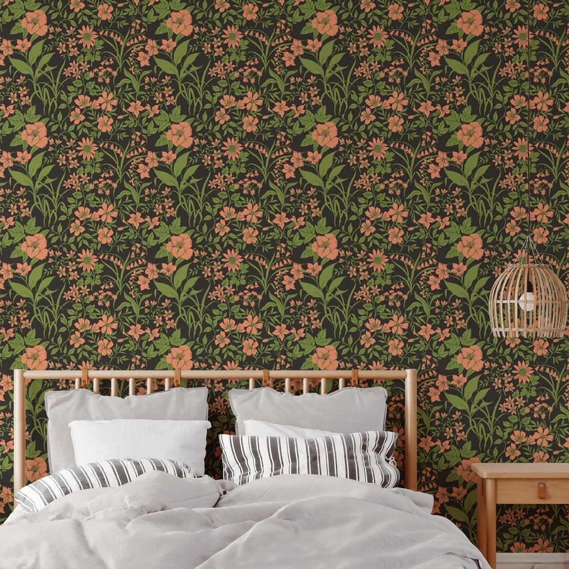 Pink Floral Pattern Removable Wallpaper Pretty Flower Wall Etsy