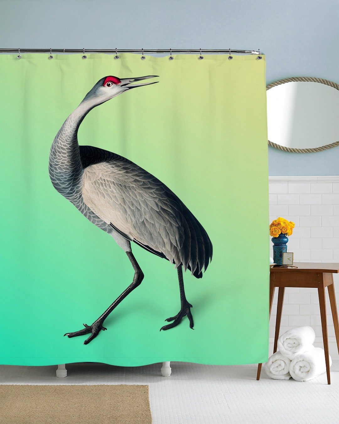 Bird Shower Curtain Green Shower Curtain Bird Theme Etsy