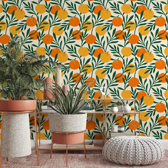 Citrus Pattern Removable Wallpaper Cool Fruit Wall Cling Etsy