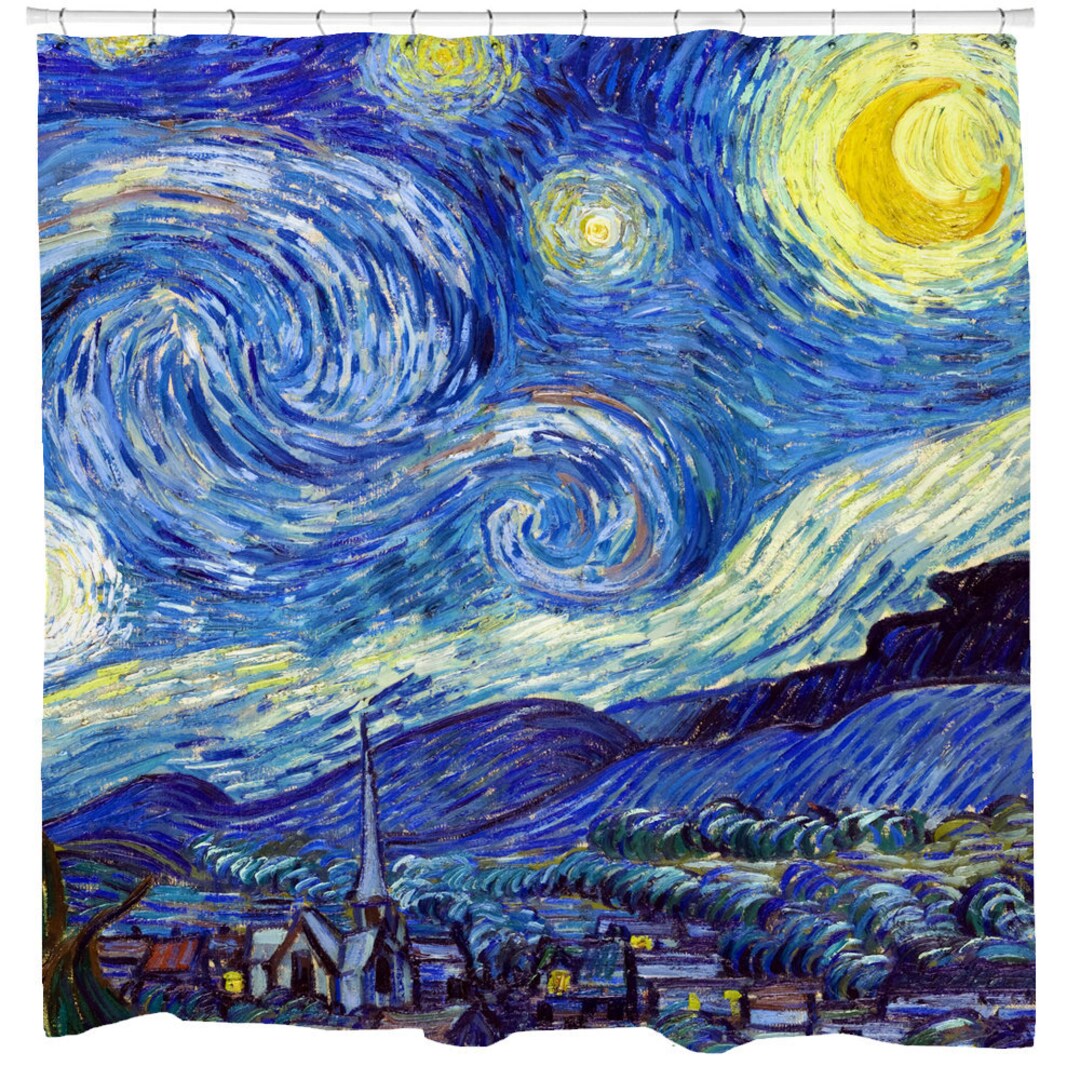 Starry Night Shower Curtain, Famous Art, Bathroom Curtain, Modern Art Curtain, Famous Art Decor