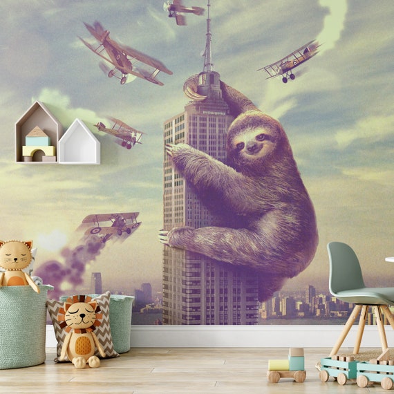 Giant Sloth Removable Wallpaper Skyscraper Peel And Stick Etsy