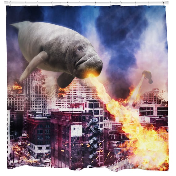 Manatee Shower Curtain Cool Shower Curtain Animal Curtain Etsy