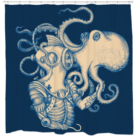 Octopus Shower Curtain Kraken Bath Decor Nautical Bathroom Image 0