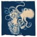 Octopus Shower Curtain, Kraken Bath Decor, Nautical Bathroom Decor, Cool Shower Curtain, Navy Fabric, Steampunk, Shower Set, Hooks Included 