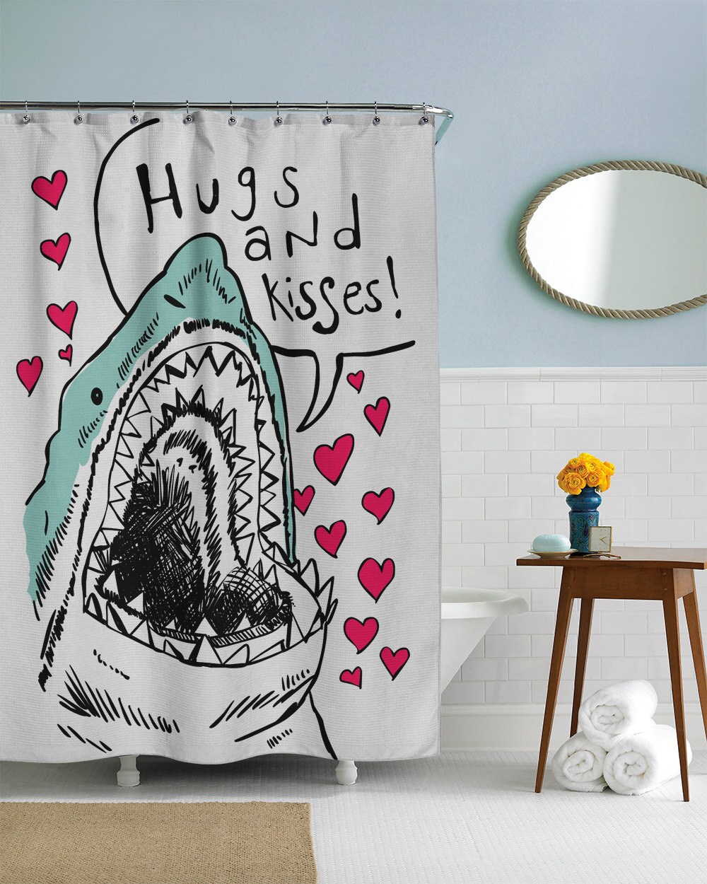 Shark Shower Curtain Funny Shower Curtain Hugs & Kisses Etsy