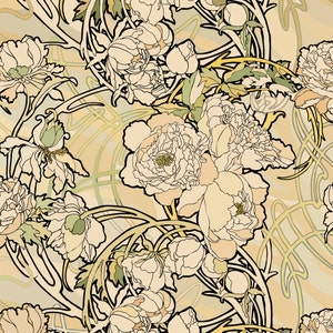 Art Nouveau Shower Curtain, Floral Bath Curtain, Nature Bathroom Decor, Fabric Shower Curtain, Floral Shower Curtain, Creme Flower Curtain image 3