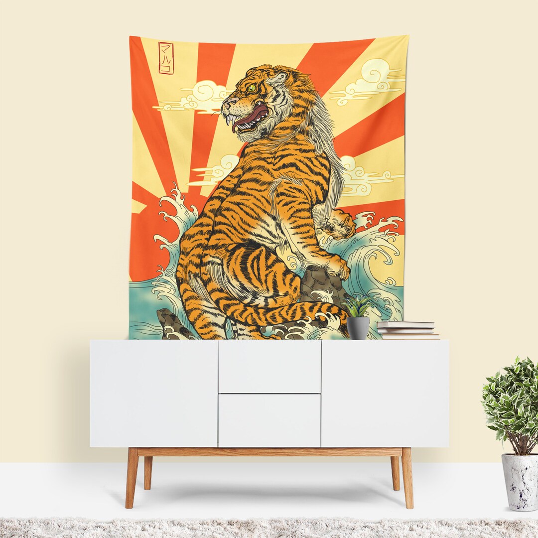 Tiger Tapestry Japanese Decor Tiger Wall Art Retro Decor - Etsy
