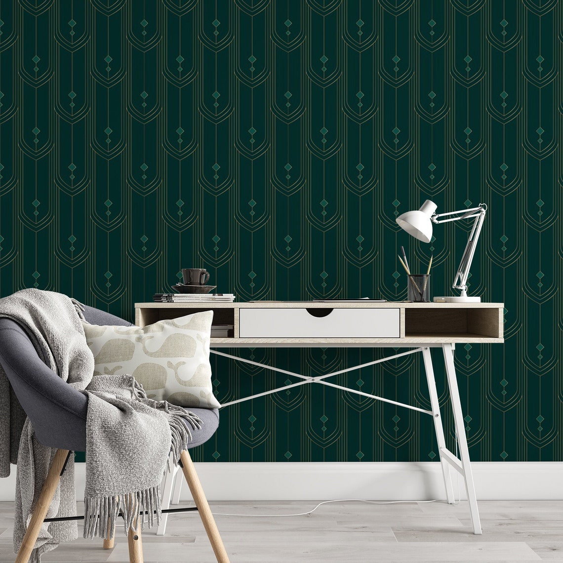 Green Pattern Removable Wallpaper Oblong Shapes Wall Decal - Etsy