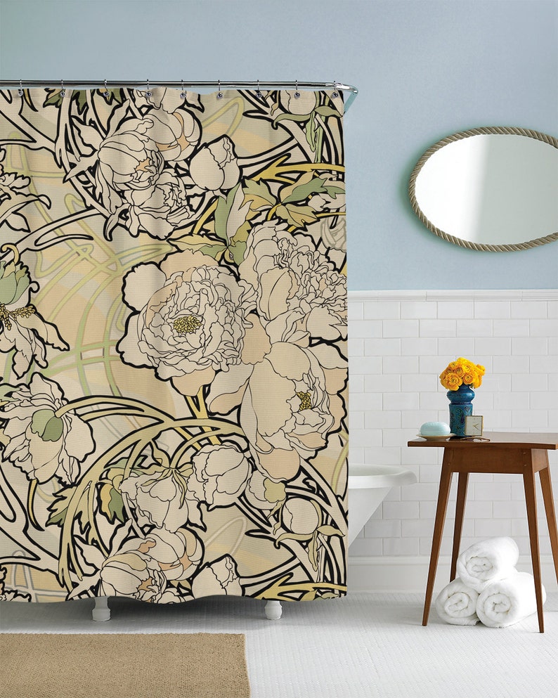 Art Nouveau Shower Curtain Floral Bath Curtain Nature Etsy