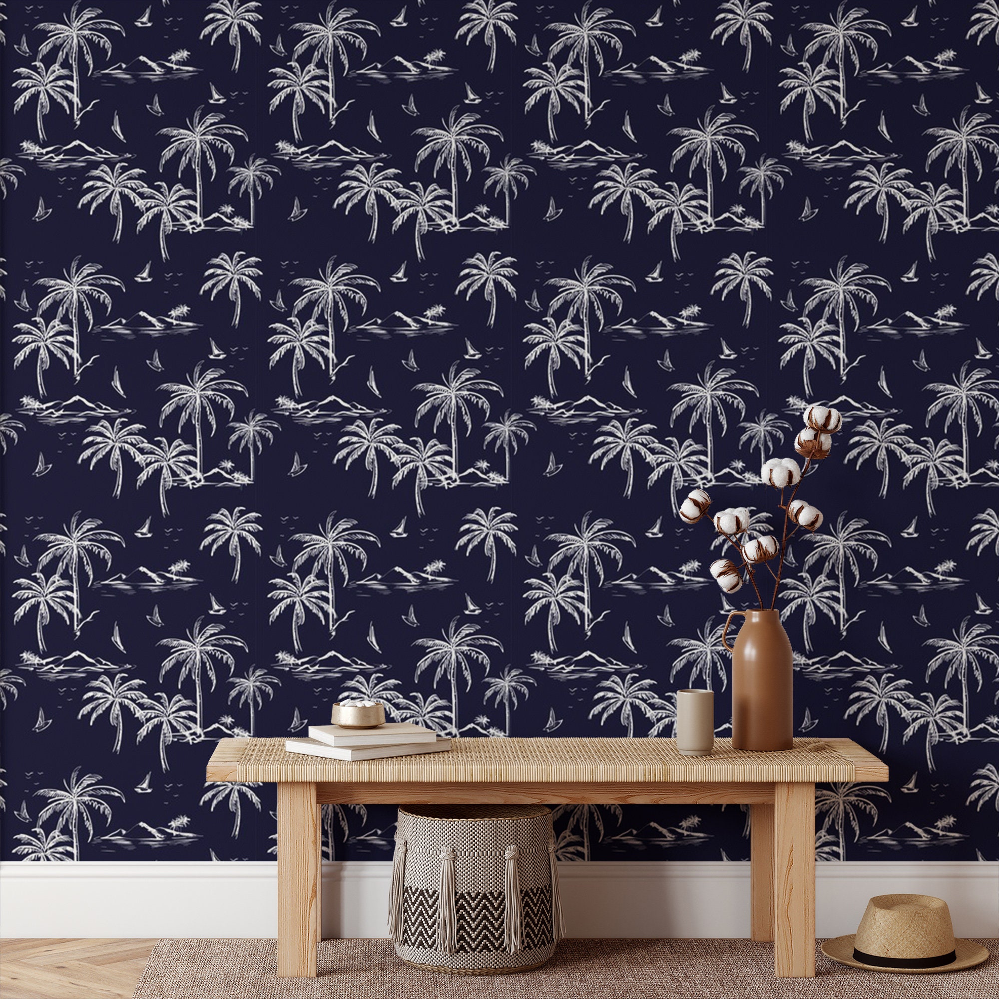 Palm Tree Pattern Peel y Stick Wallpaper | Etsy