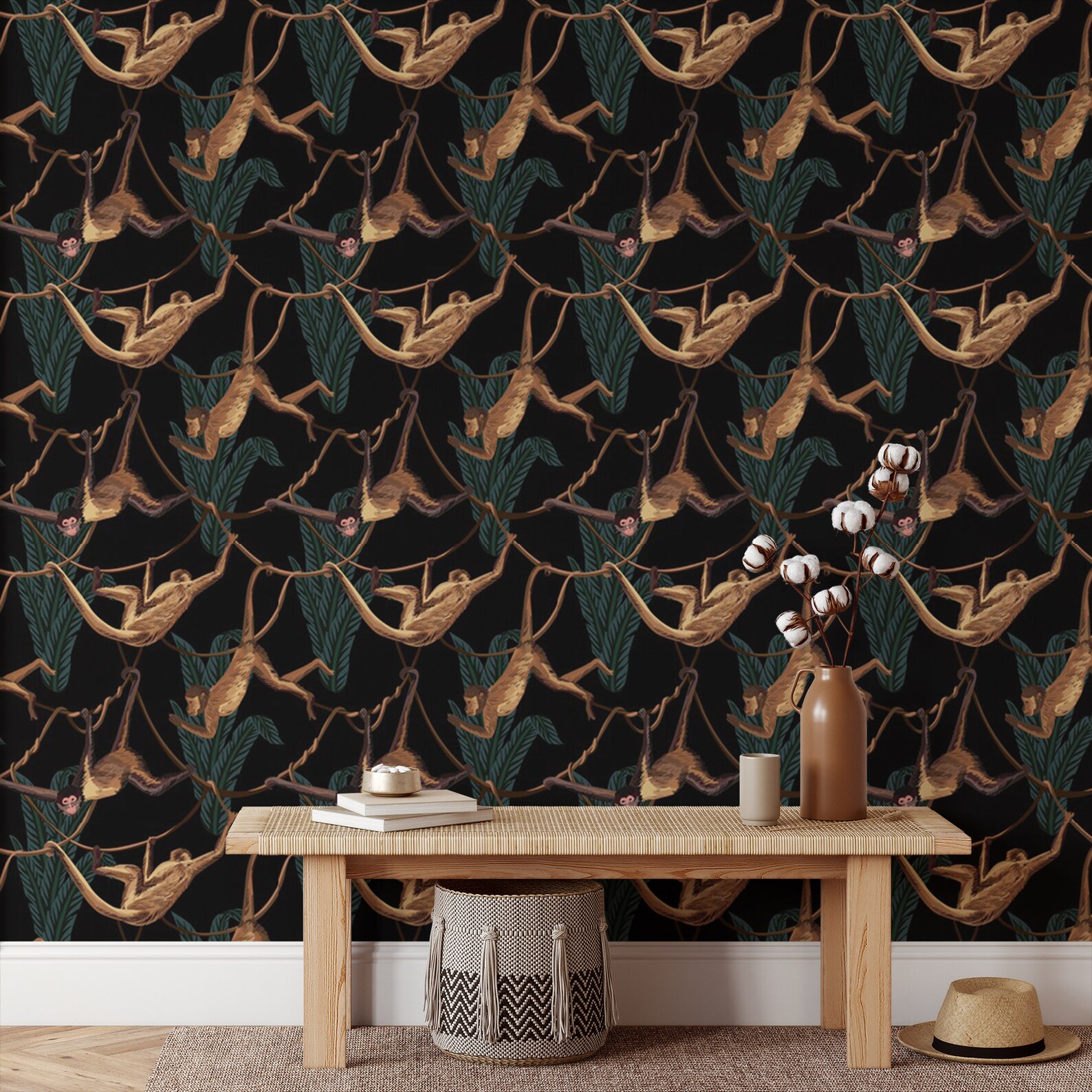 Monkey Pattern Peel and Stick Wallpaper | Etsy