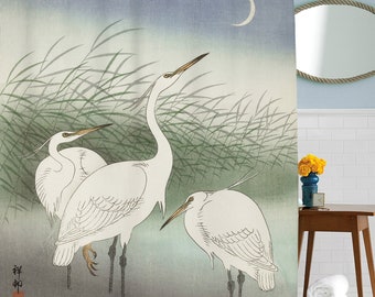 Crane Shower Curtain, Japanese Shower Curtain, Bird Bathroom Decor, Shower Curtain, Crane Art, Japanese Artwork, Artistic Bathroom Decor