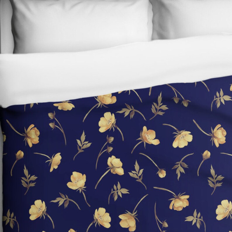 Buttercup Floral Navy And Gold Duvet Cover Printed In Usa Etsy