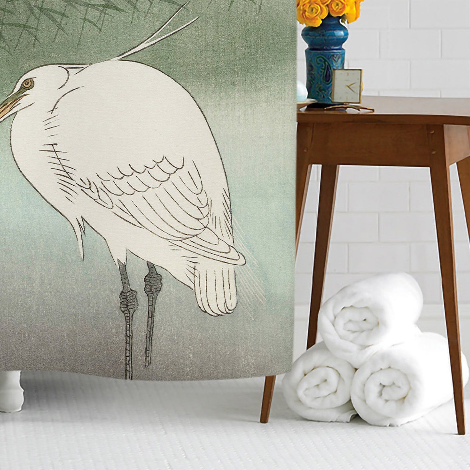 Crane Shower Curtain Japanese Shower Curtain Bird Bathroom Etsy