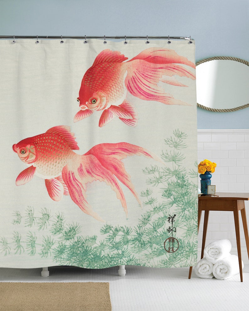 Koi Fish Shower Curtain Fish Shower Japanese Art Fish Etsy