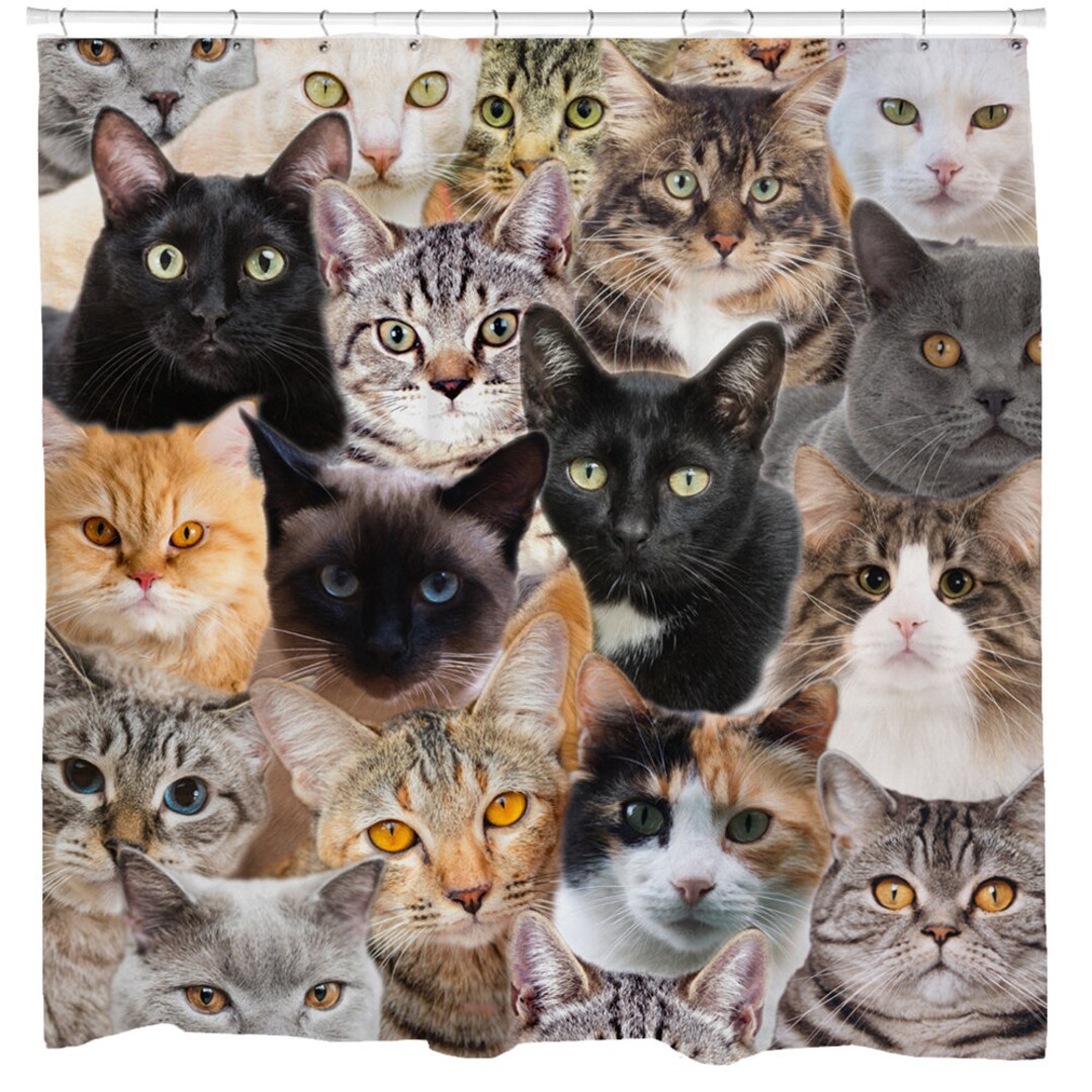 Cat Shower Curtain Funny Shower Curtain Grumpy Cat Black Etsy