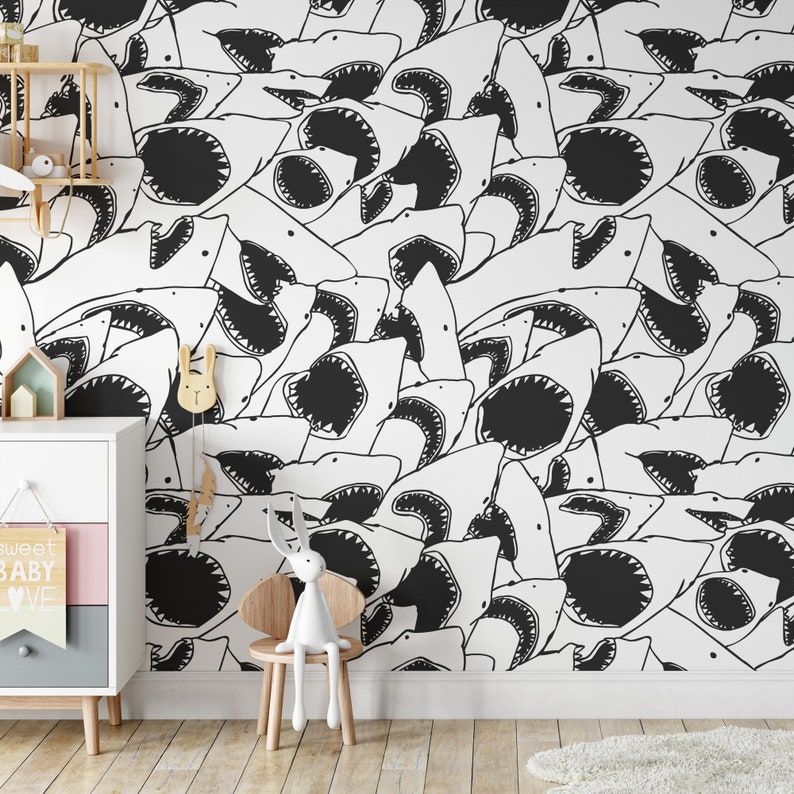 Shark Wallpaper Jaws Wall Cling Sharks Wall Peel Removable - Etsy