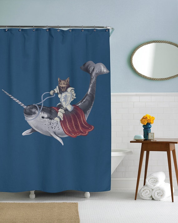 Funny Shower Curtains Cat Shower Curtain Blue Narwhal Shower - Etsy