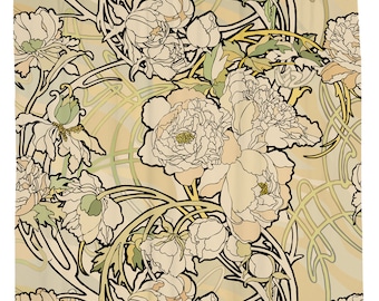 Art Nouveau Duschvorhang, Florale Badevorhang, Natur Badezimmer Dekor, Stoff Duschvorhang, Florale Duschvorhang, Creme Blumen Gardine