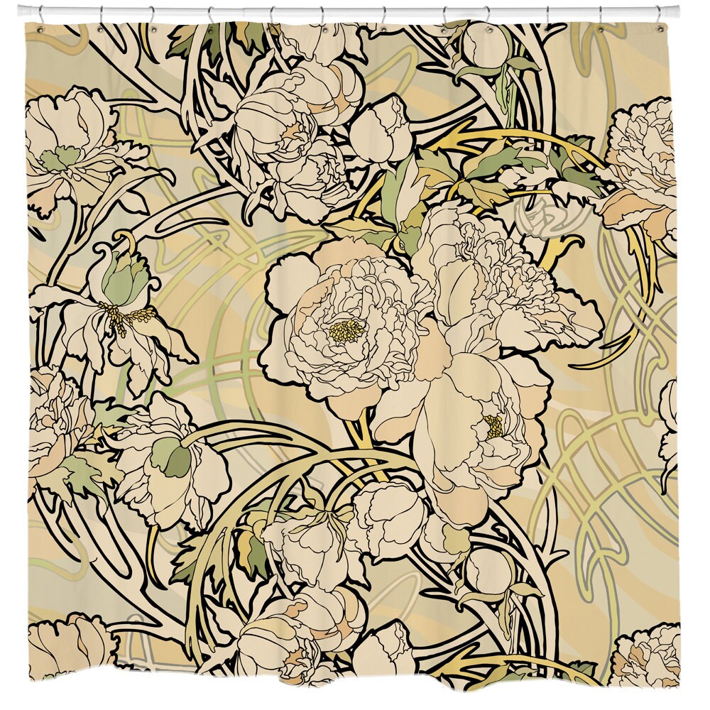Art Nouveau Shower Curtain Floral Bath Curtain Nature Bathroom Decor Fabric Shower Curtain Waterproof Curtain Creme Flower Curtain