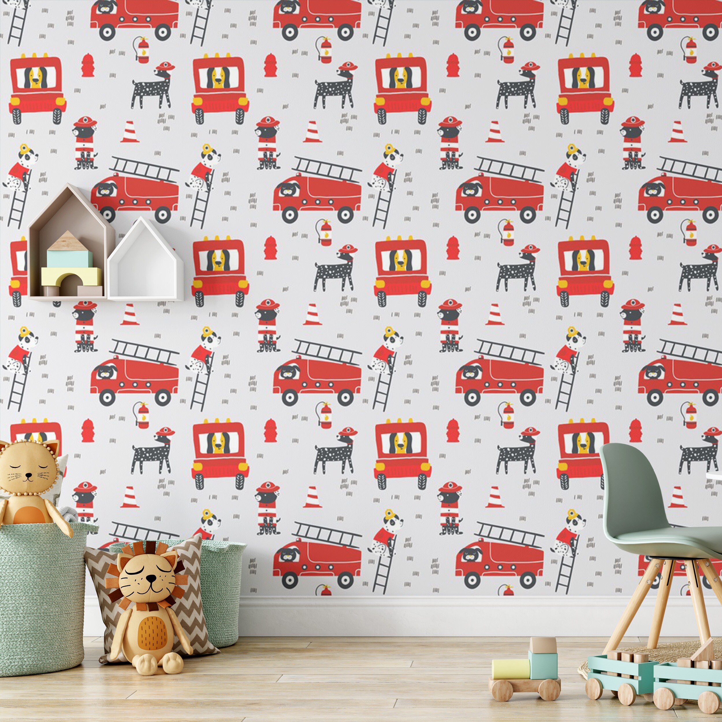 Firetruck Pattern Removable Wallpaper Puppy Dog Wall Cling | Etsy