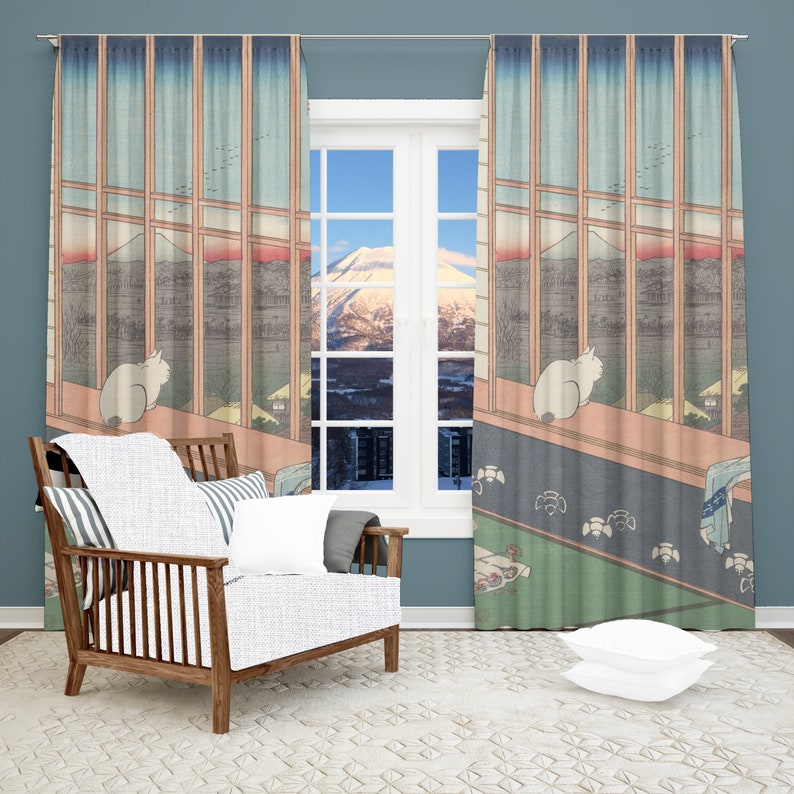 Cat Window Curtain Japanese Window Curtain Japanese Decor Etsy