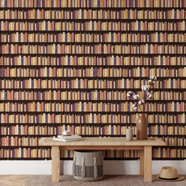 Bookshelf Pattern Peel and Stick Wallpaper Etsy UK